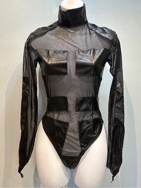 Adore by Allure Black Faux Leather Sheer Lingerie Large NWOT